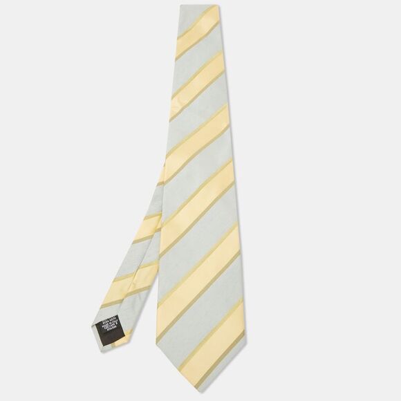 Boss By Hugo Boss Yellow/Blue Diagonal Stripe Textured Silk Tie - Picture 1 of 4